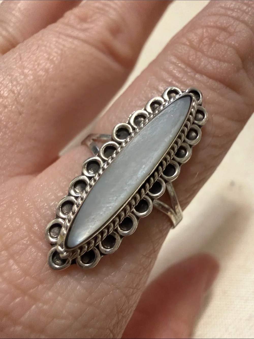 Sterling Silver 925 Mexico White Mother Of Pearl Ring size 7.5